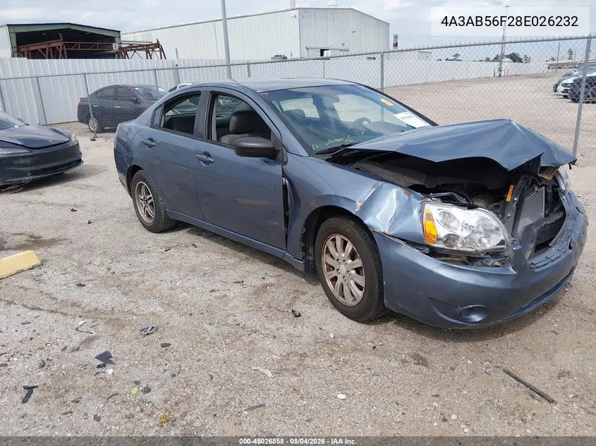 2008 Mitsubishi Galant Es VIN: 4A3AB56F28E026232 Lot: 45026858
