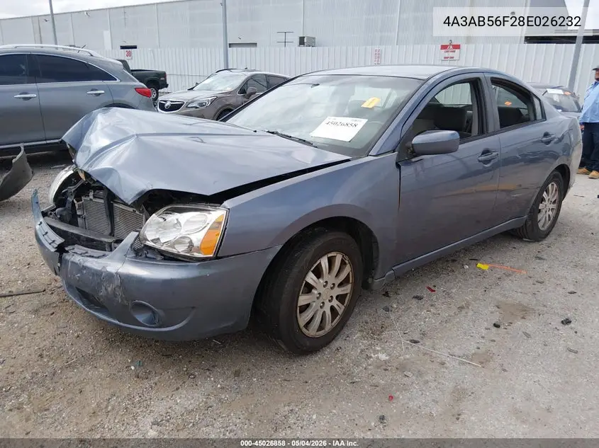2008 Mitsubishi Galant Es VIN: 4A3AB56F28E026232 Lot: 45026858