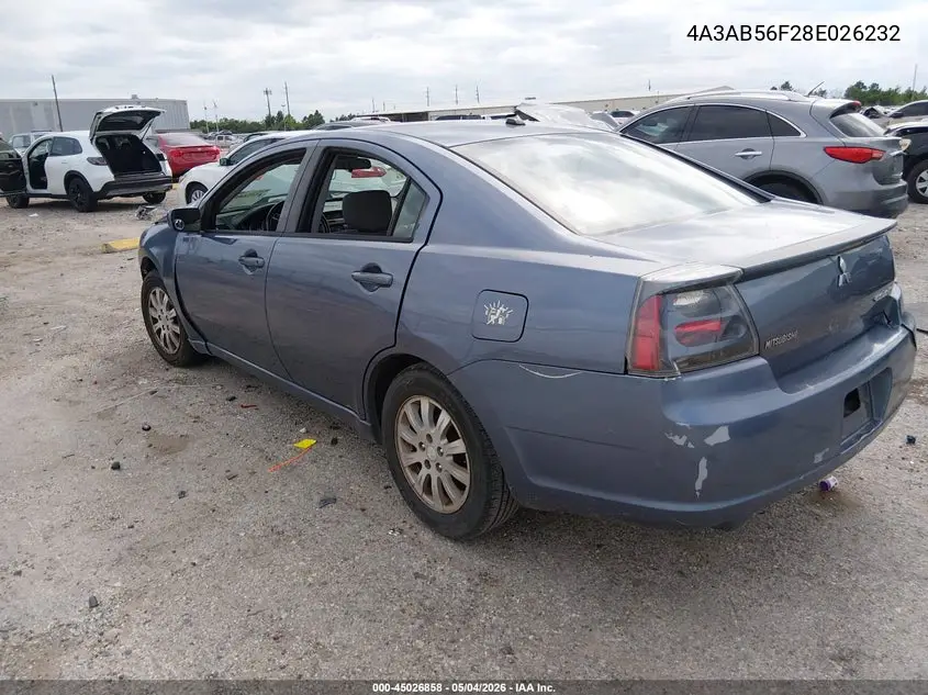 2008 Mitsubishi Galant Es VIN: 4A3AB56F28E026232 Lot: 45026858