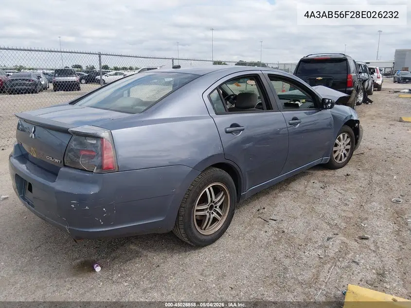2008 Mitsubishi Galant Es VIN: 4A3AB56F28E026232 Lot: 45026858