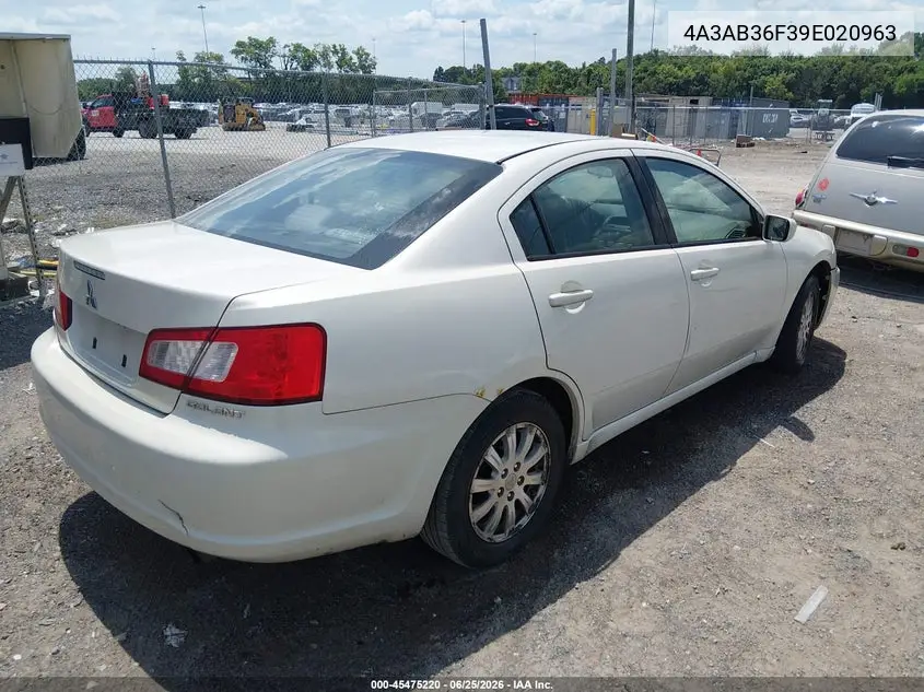 2009 Mitsubishi Galant VIN: 4A3AB36F39E020963 Lot: 45475220