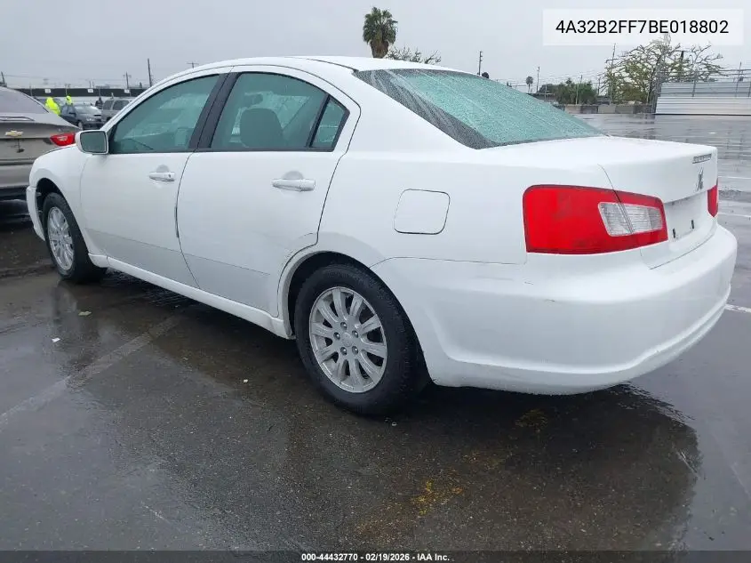 2011 Mitsubishi Galant Fe VIN: 4A32B2FF7BE018802 Lot: 44432770