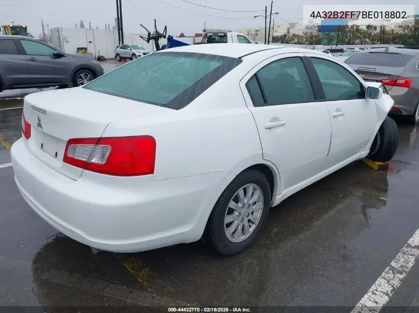 2011 Mitsubishi Galant Fe VIN: 4A32B2FF7BE018802 Lot: 44432770
