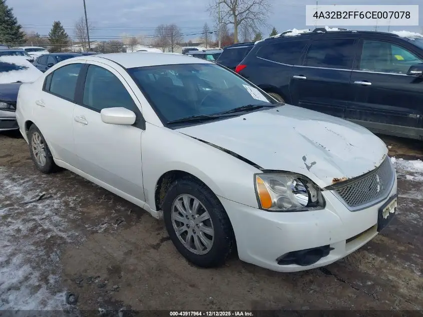 2012 Mitsubishi Galant Fe VIN: 4A32B2FF6CE007078 Lot: 43917964