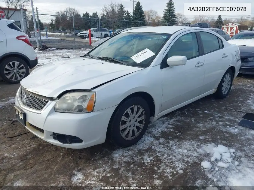 2012 Mitsubishi Galant Fe VIN: 4A32B2FF6CE007078 Lot: 43917964