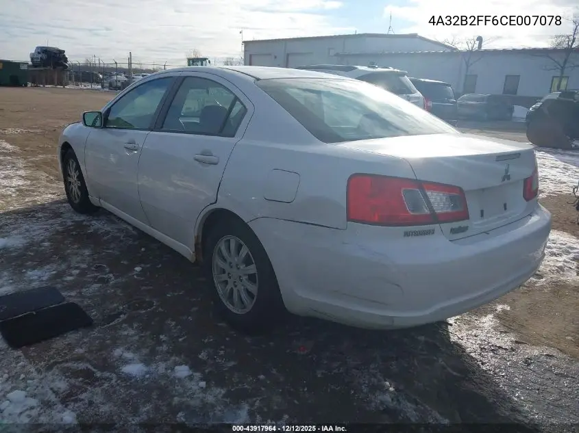 2012 Mitsubishi Galant Fe VIN: 4A32B2FF6CE007078 Lot: 43917964
