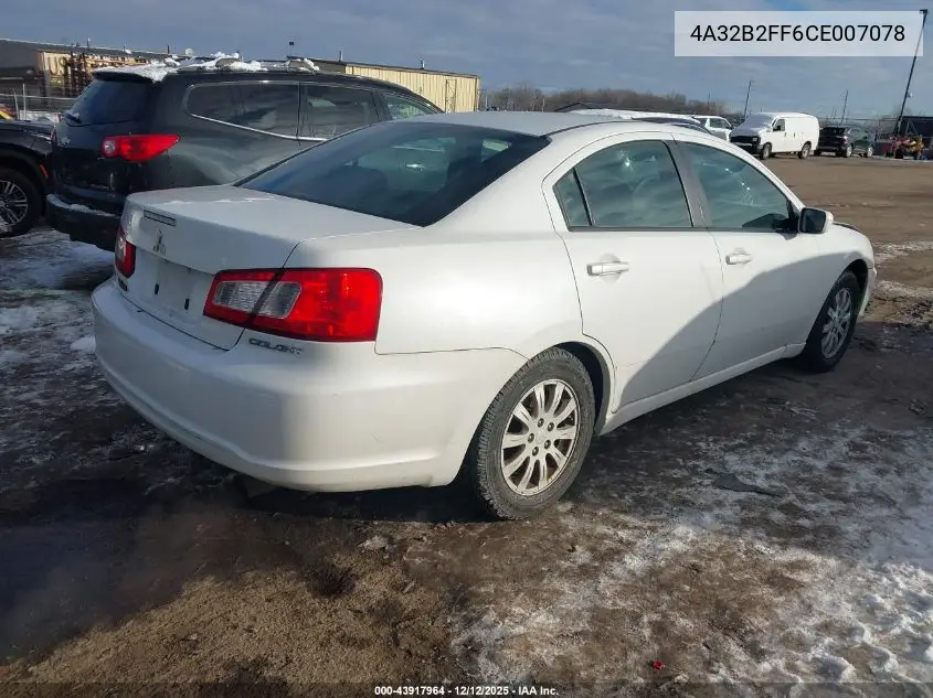 2012 Mitsubishi Galant Fe VIN: 4A32B2FF6CE007078 Lot: 43917964