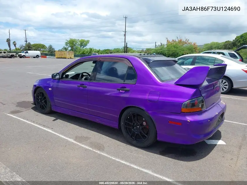 2003 Mitsubishi Lancer Evolution VIN: JA3AH86F73U124690 Lot: 45220530