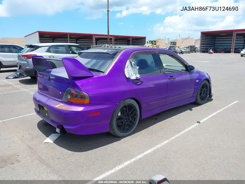 2003 Mitsubishi Lancer Evolution VIN: JA3AH86F73U124690 Lot: 45220530