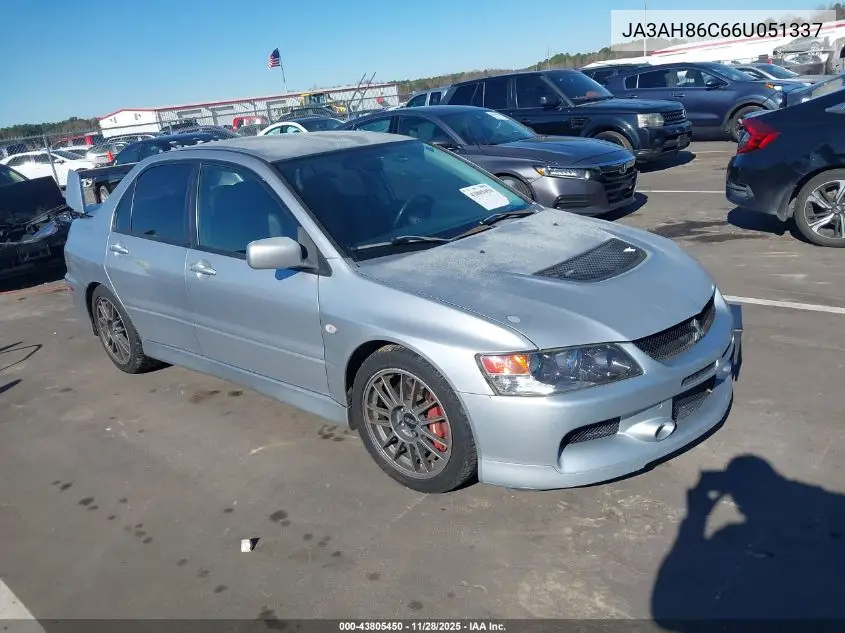 2006 Mitsubishi Lancer Evolution Ix/Mr VIN: JA3AH86C66U051337 Lot: 43805450