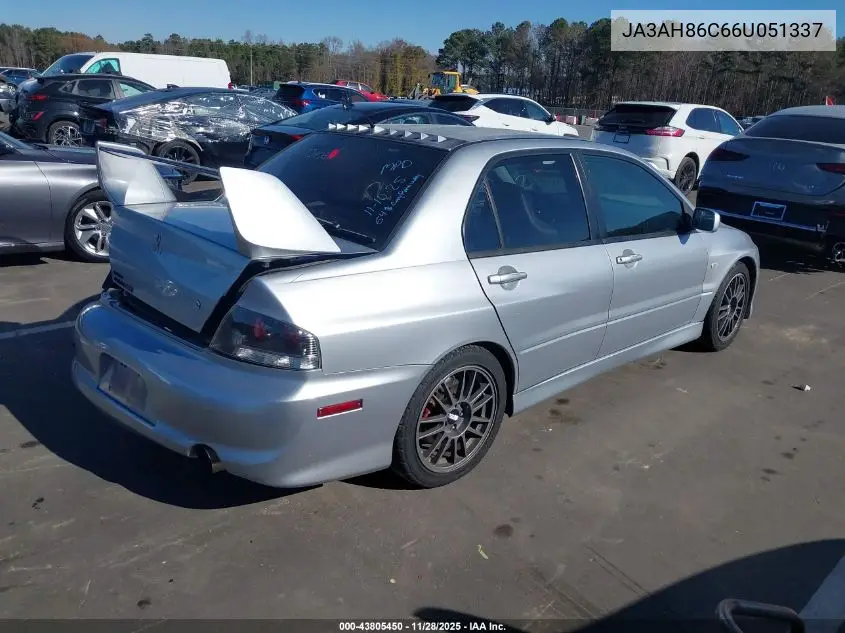 2006 Mitsubishi Lancer Evolution Ix/Mr VIN: JA3AH86C66U051337 Lot: 43805450