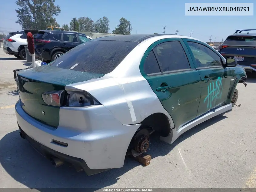 2008 Mitsubishi Lancer Evolution Gsr VIN: JA3AW86VX8U048791 Lot: 45117317