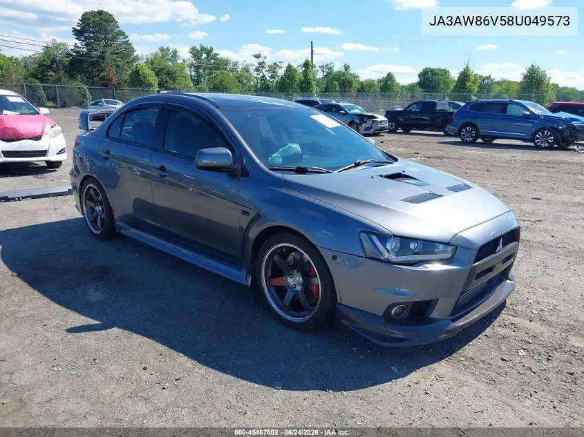 2008 Mitsubishi Lancer Evolution Gsr VIN: JA3AW86V58U049573 Lot: 45467502