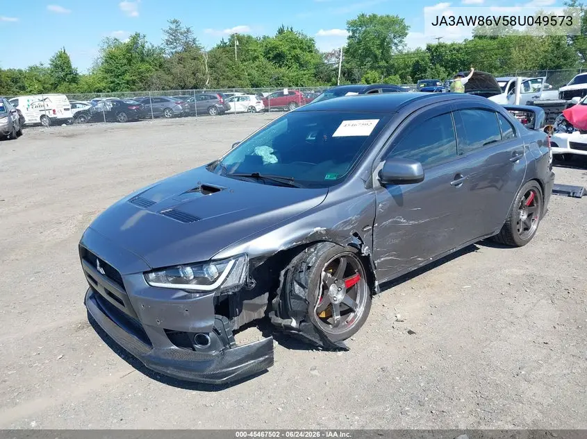 2008 Mitsubishi Lancer Evolution Gsr VIN: JA3AW86V58U049573 Lot: 45467502