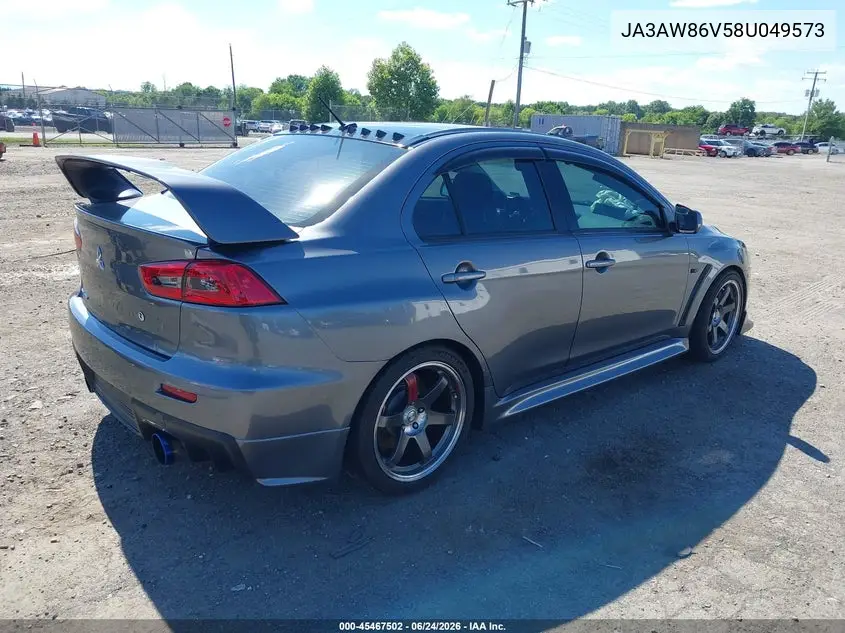 2008 Mitsubishi Lancer Evolution Gsr VIN: JA3AW86V58U049573 Lot: 45467502
