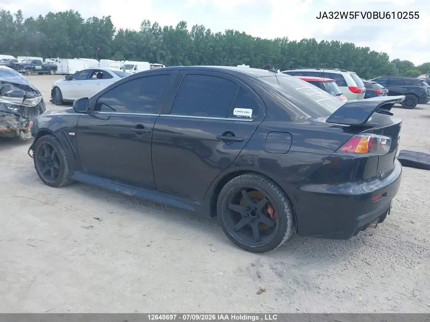 2011 Mitsubishi Lancer Evolution VIN: JA32W5FV0BU610255 Lot: 12648697