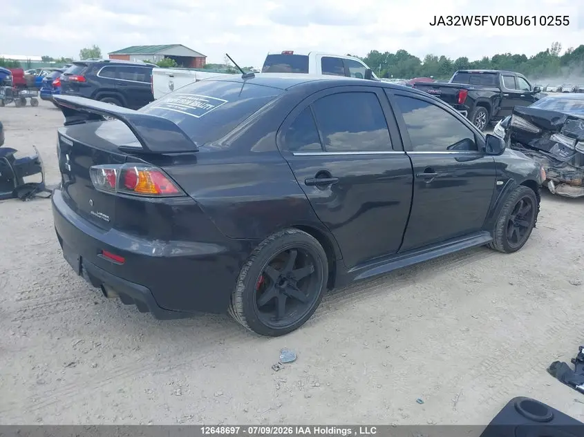 2011 Mitsubishi Lancer Evolution VIN: JA32W5FV0BU610255 Lot: 12648697