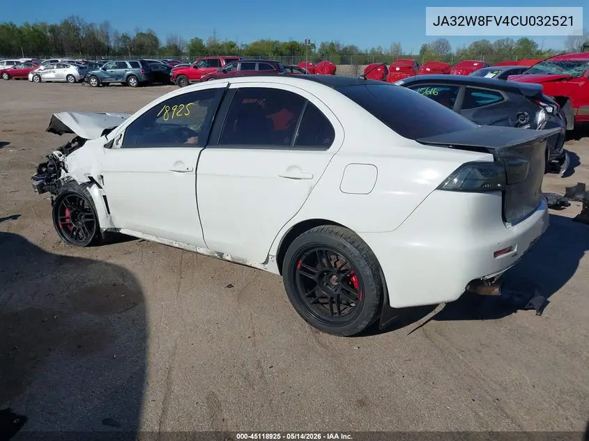 2012 Mitsubishi Lancer Evolution Gsr VIN: JA32W8FV4CU032521 Lot: 45118925
