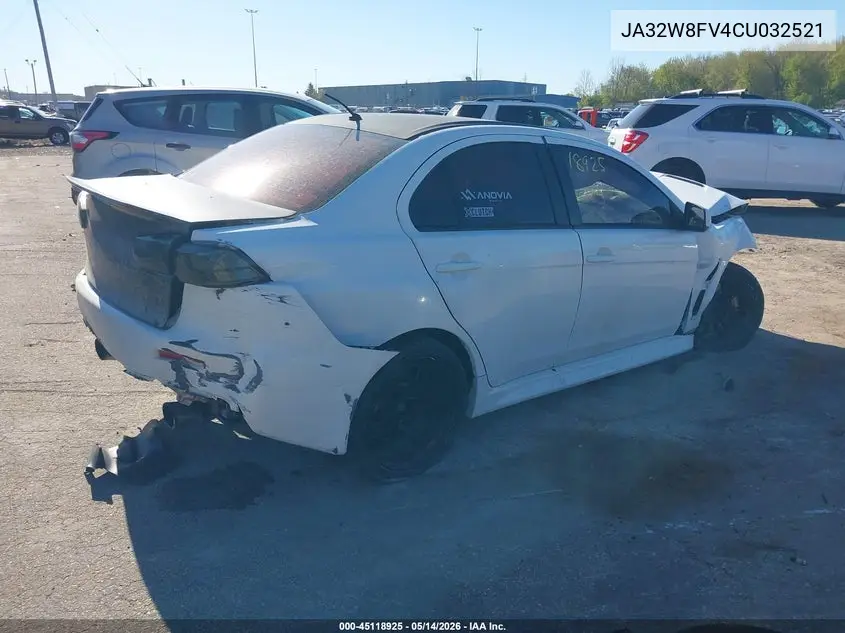 2012 Mitsubishi Lancer Evolution Gsr VIN: JA32W8FV4CU032521 Lot: 45118925
