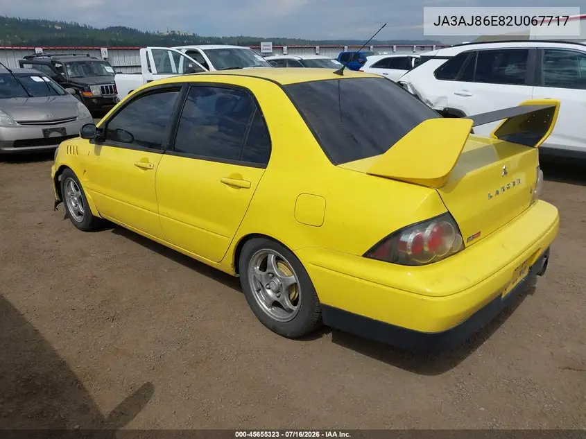 2002 Mitsubishi Lancer Oz Rally VIN: JA3AJ86E82U067717 Lot: 45655323