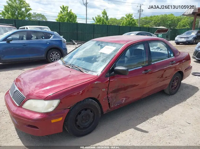 2003 Mitsubishi Lancer Es VIN: JA3AJ26E13U105920 Lot: 45202666
