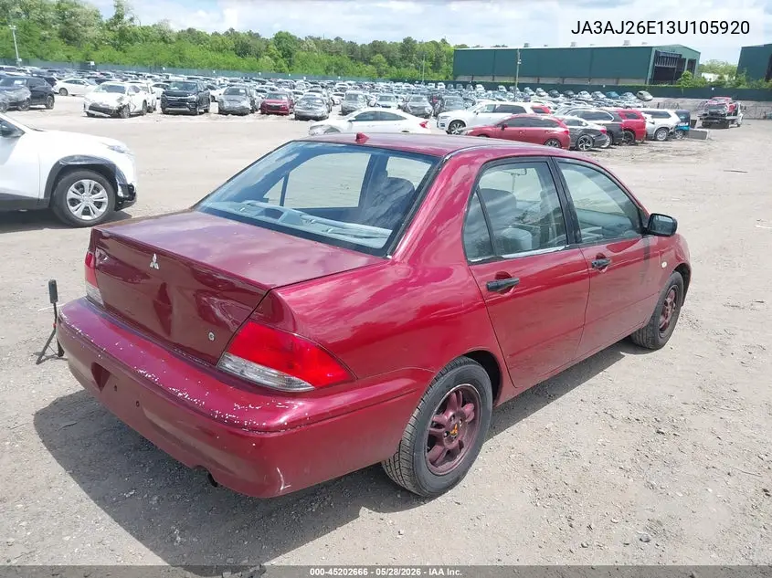 2003 Mitsubishi Lancer Es VIN: JA3AJ26E13U105920 Lot: 45202666