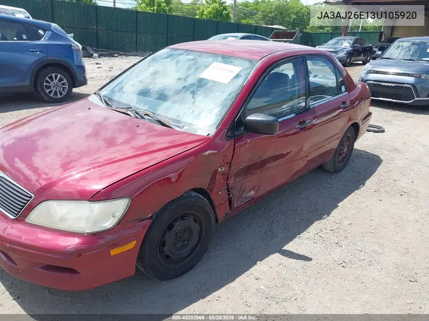 2003 Mitsubishi Lancer Es VIN: JA3AJ26E13U105920 Lot: 45202666