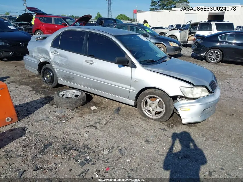 2003 Mitsubishi Lancer Oz Rally VIN: JA3AJ86E33U024078 Lot: 45261298