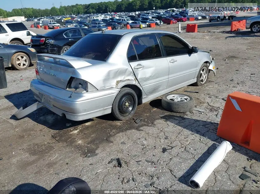 2003 Mitsubishi Lancer Oz Rally VIN: JA3AJ86E33U024078 Lot: 45261298
