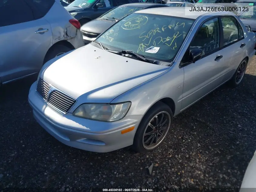 2003 Mitsubishi Lancer Es VIN: JA3AJ26E63U006123 Lot: 45330102