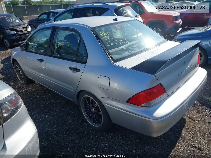 2003 Mitsubishi Lancer Es VIN: JA3AJ26E63U006123 Lot: 45330102