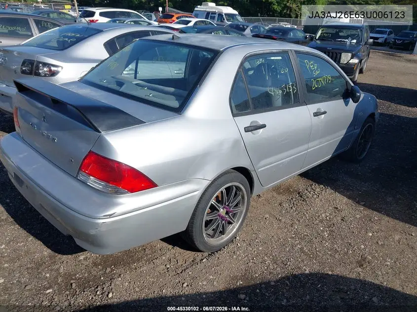 2003 Mitsubishi Lancer Es VIN: JA3AJ26E63U006123 Lot: 45330102