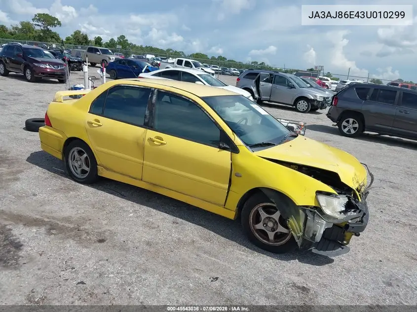 2003 Mitsubishi Lancer Oz Rally VIN: JA3AJ86E43U010299 Lot: 45543036