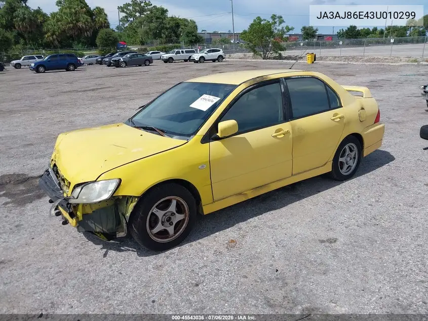 2003 Mitsubishi Lancer Oz Rally VIN: JA3AJ86E43U010299 Lot: 45543036