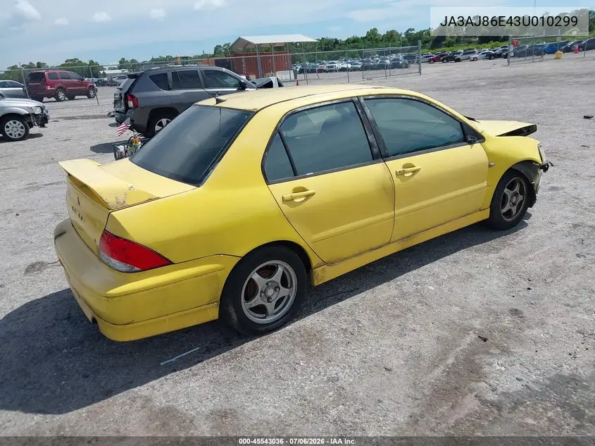 2003 Mitsubishi Lancer Oz Rally VIN: JA3AJ86E43U010299 Lot: 45543036