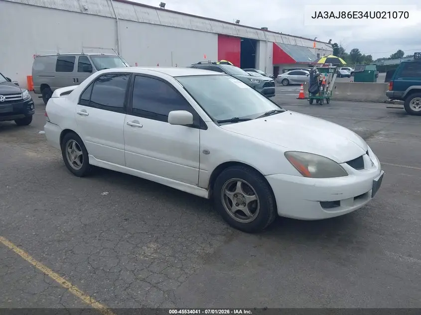 2004 Mitsubishi Lancer Oz Rally VIN: JA3AJ86E34U021070 Lot: 45534041