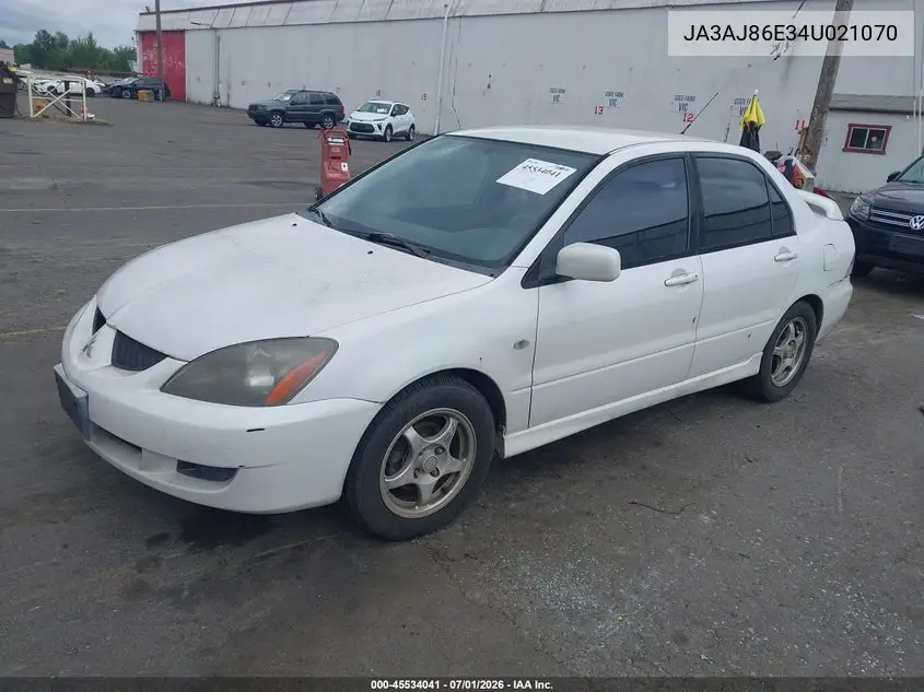 2004 Mitsubishi Lancer Oz Rally VIN: JA3AJ86E34U021070 Lot: 45534041