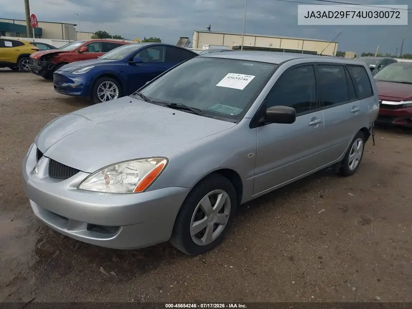 2004 Mitsubishi Lancer Sportback Ls VIN: JA3AD29F74U030072 Lot: 45654246
