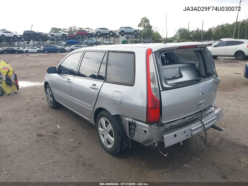 2004 Mitsubishi Lancer Sportback Ls VIN: JA3AD29F74U030072 Lot: 45654246