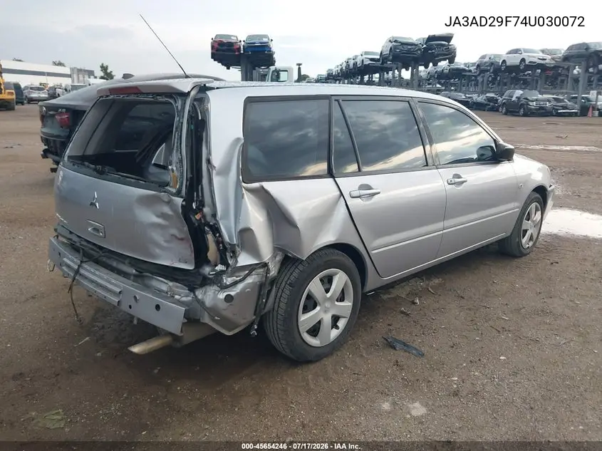 2004 Mitsubishi Lancer Sportback Ls VIN: JA3AD29F74U030072 Lot: 45654246