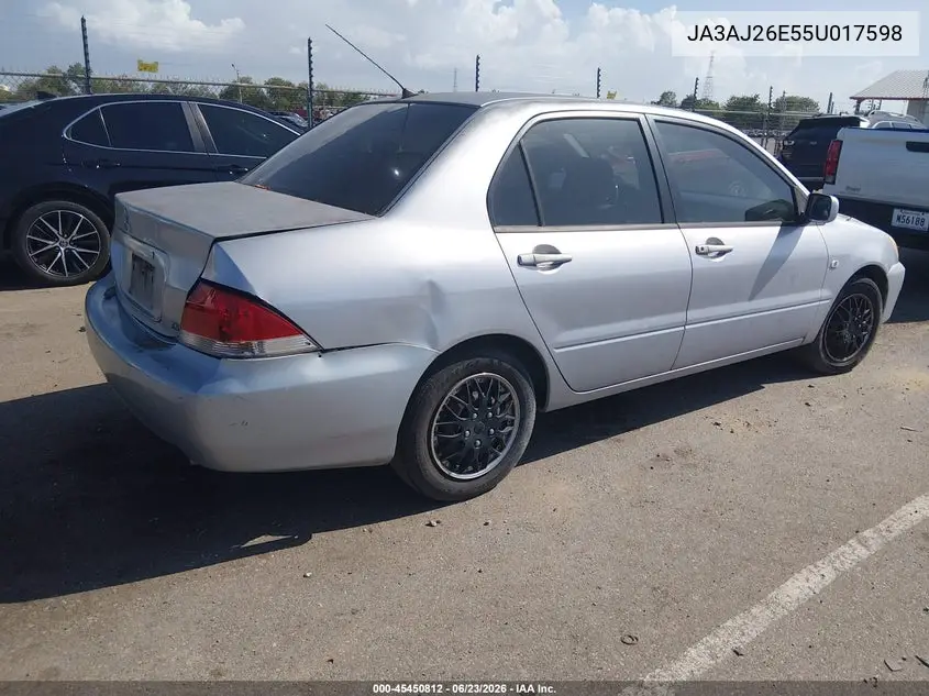 2005 Mitsubishi Lancer Es VIN: JA3AJ26E55U017598 Lot: 45450812