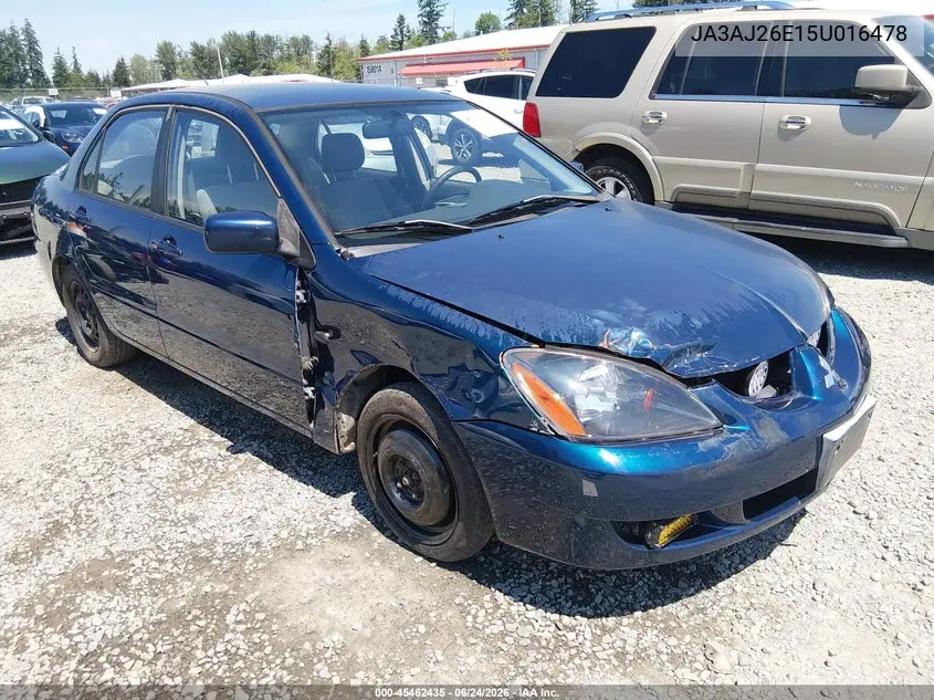 2005 Mitsubishi Lancer Es VIN: JA3AJ26E15U016478 Lot: 45462435
