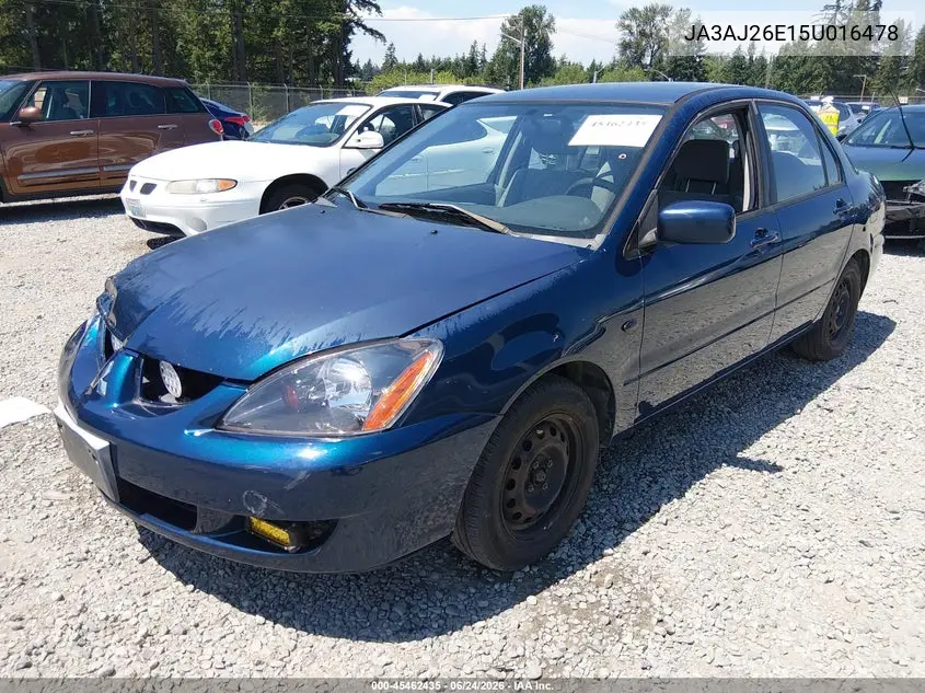 2005 Mitsubishi Lancer Es VIN: JA3AJ26E15U016478 Lot: 45462435