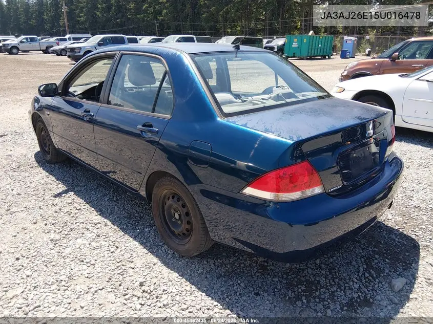 2005 Mitsubishi Lancer Es VIN: JA3AJ26E15U016478 Lot: 45462435