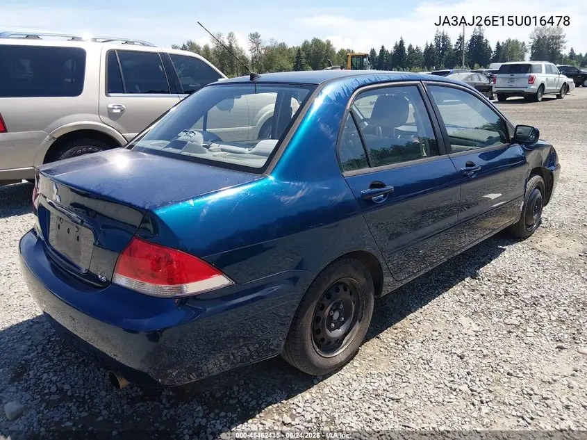 2005 Mitsubishi Lancer Es VIN: JA3AJ26E15U016478 Lot: 45462435