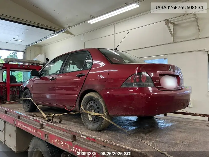 2006 Mitsubishi Lancer Es/Se VIN: JA3AJ26E76U608534 Lot: 30093285