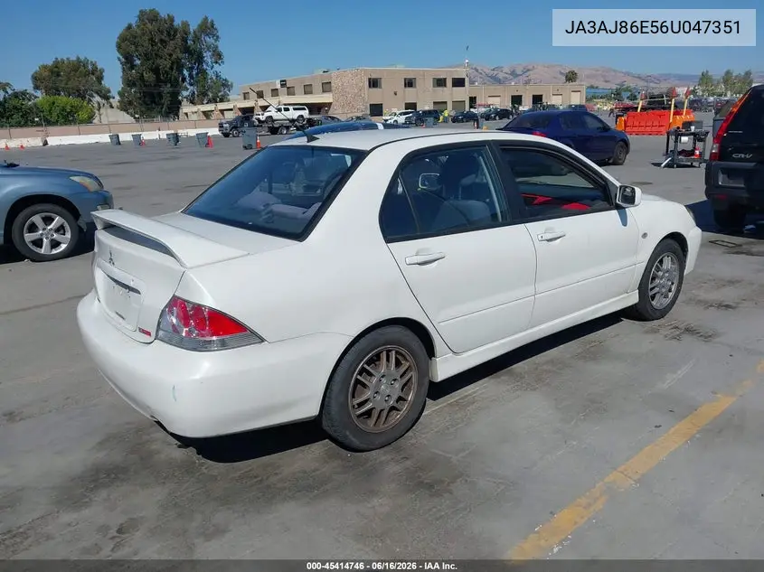 2006 Mitsubishi Lancer Oz Rally VIN: JA3AJ86E56U047351 Lot: 45414746
