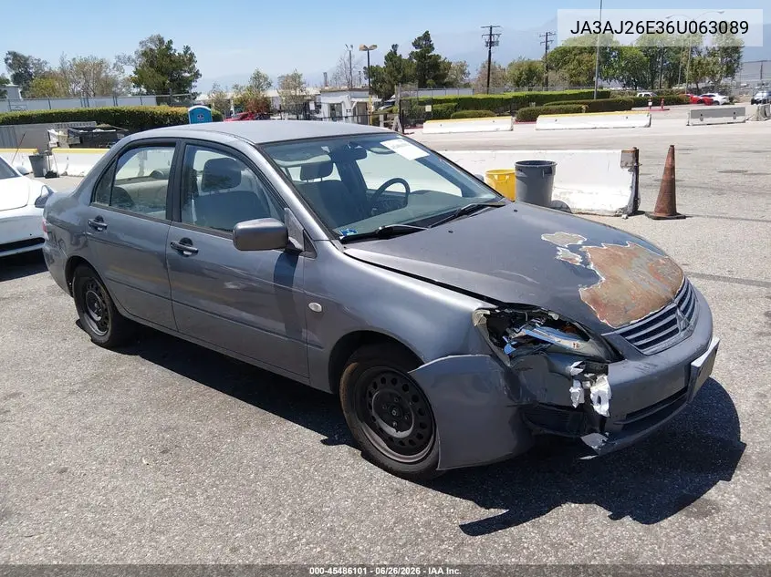 2006 Mitsubishi Lancer Es/Se VIN: JA3AJ26E36U063089 Lot: 45486101