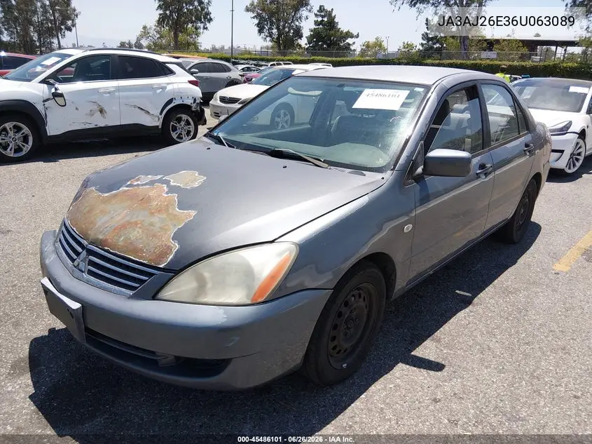 2006 Mitsubishi Lancer Es/Se VIN: JA3AJ26E36U063089 Lot: 45486101