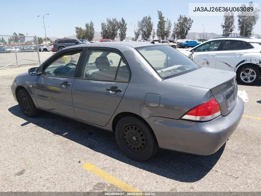 2006 Mitsubishi Lancer Es/Se VIN: JA3AJ26E36U063089 Lot: 45486101
